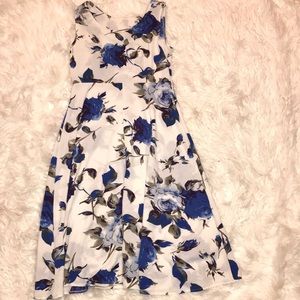 A White dress with Blue flowers